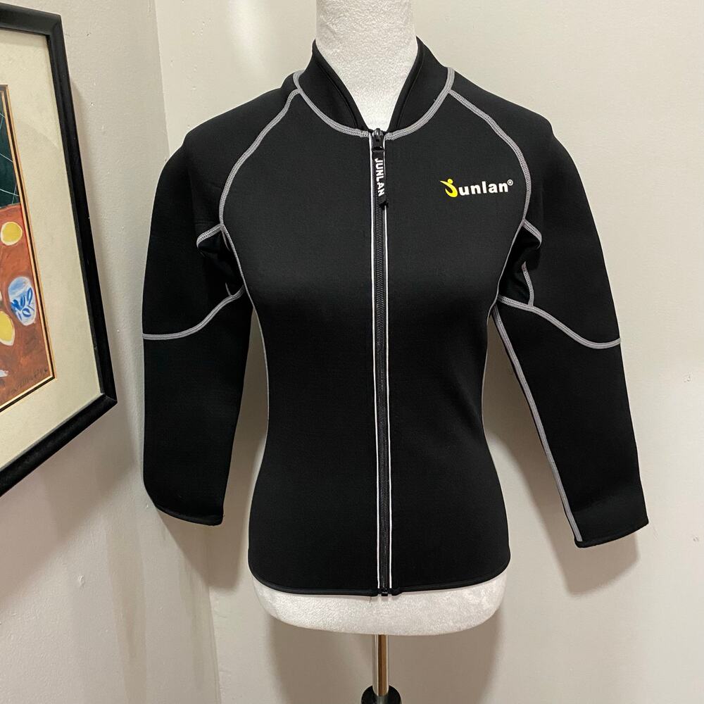 Junlan Neoprene Hot Sweat Weight Loss Shirt Women's Size Small Zip Front Black